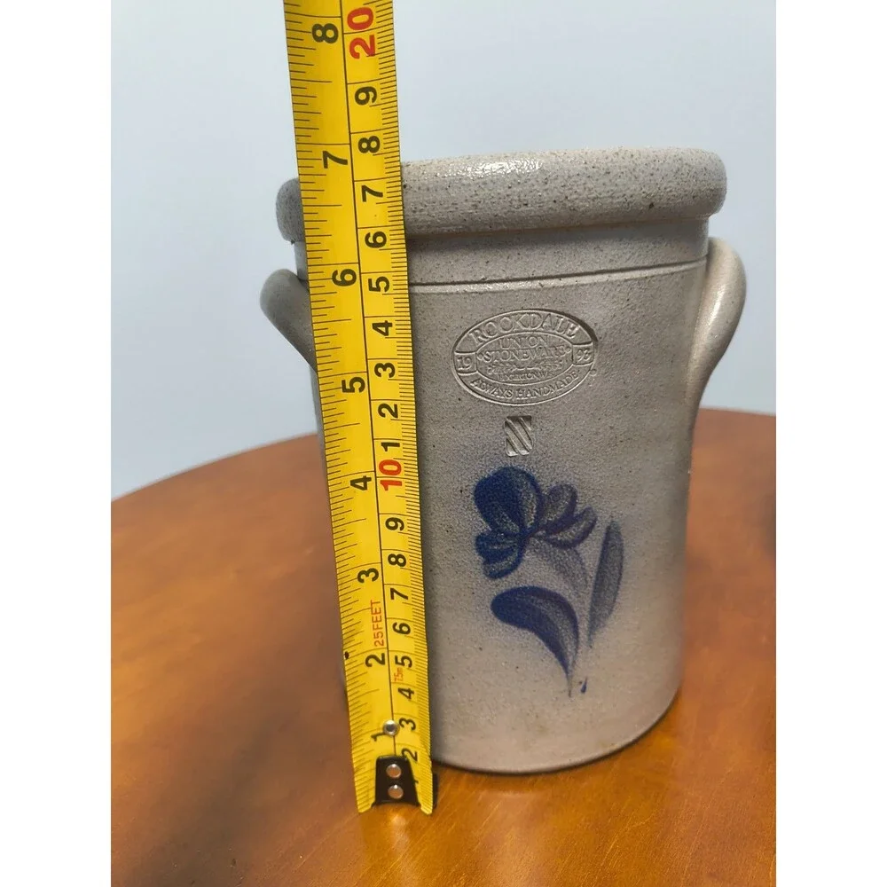 1993 Rockdale Union Stoneware 6 Inch Rachels Kitchen Cobalt Blue Heart Crock